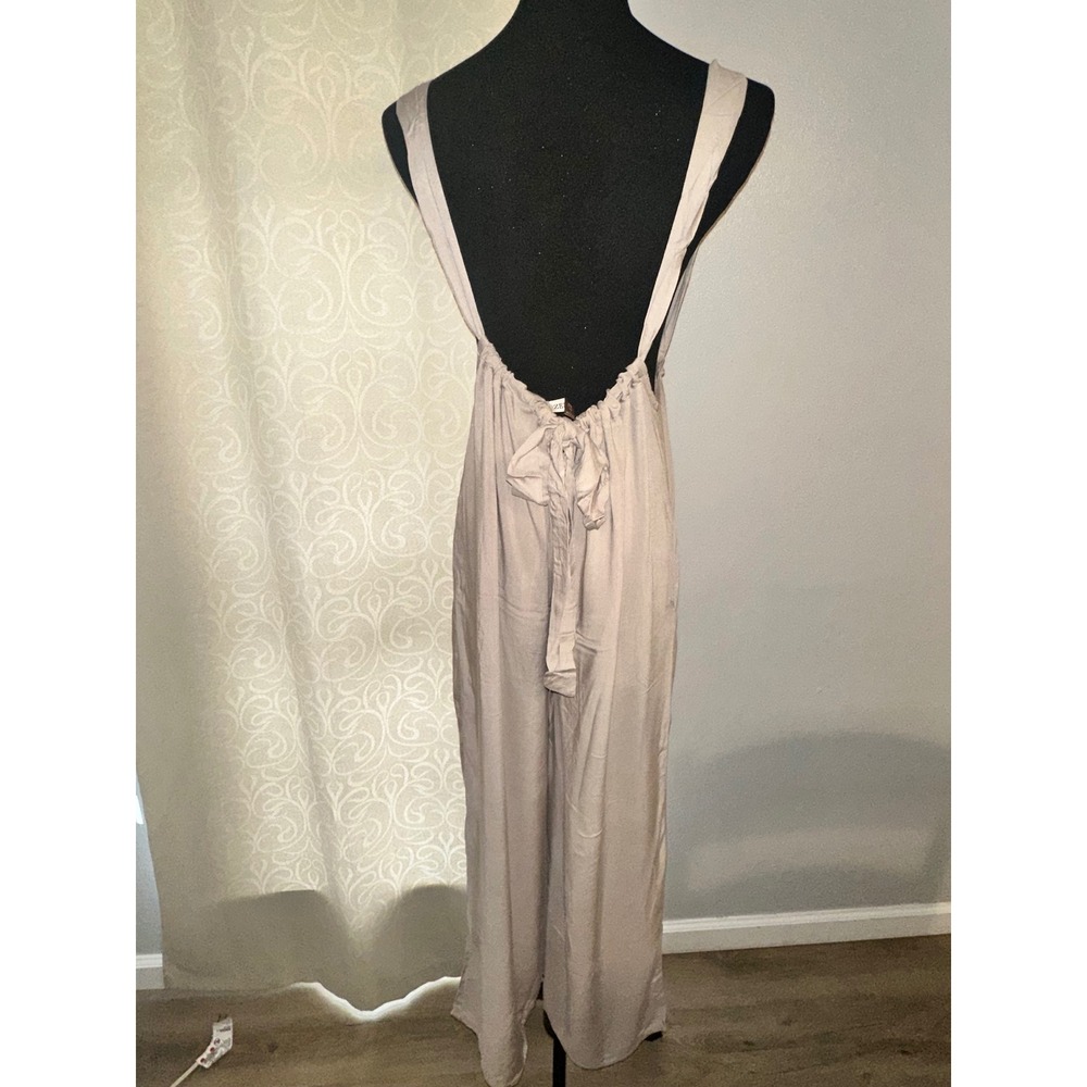 Zenana Women Taupe Wide Leg Jumpsuit Low Back Tie Detail Sleeveless - M - Picture 2 of 4